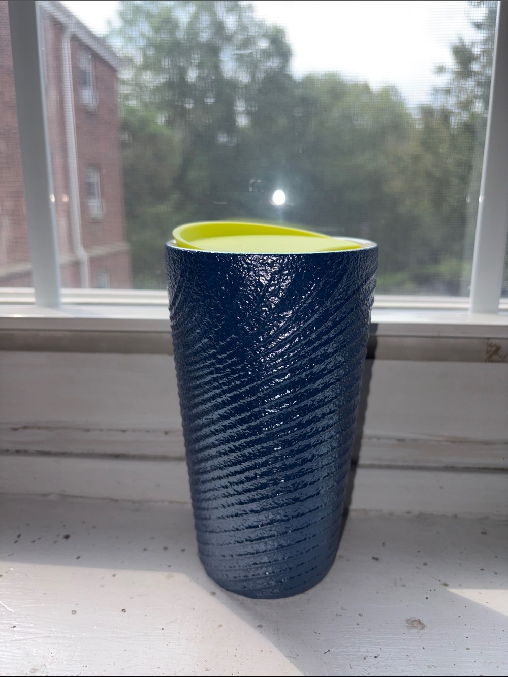12oz Starbucks Navy Blue Textured Travel Cup with Lime Interior